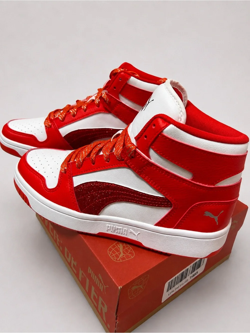 Puma Kids Red and White High-Top Sneakers
